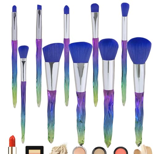 Make-up-Pinsel-Set für Damen, 10-teilig, synthetisches Foundation-Puder-Rouge, Blending Gesichtspinsel-Set, glänzender Kristallblauer Griff, Make-up-Pinsel-Set für Damen (blauer Farbverlauf) von BORGBAR