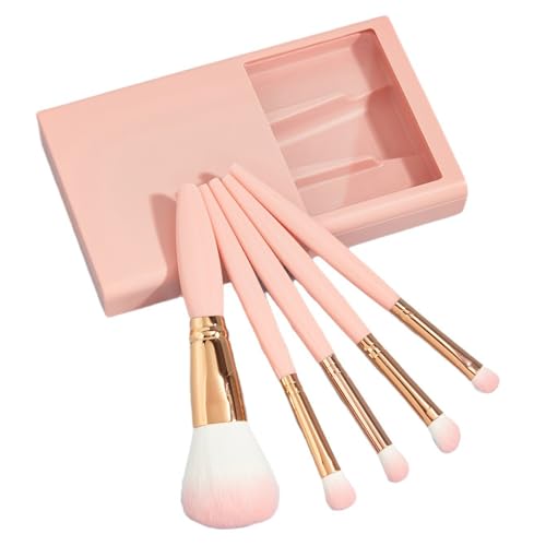 Mini-Reise-Pinsel-Set, tragbar, Make-up-Pinsel-Box-Set, Puder, Nasenschatten, Verblenden, Lidschatten, Pinsel mit Make-up-Spiegel, weiche Borsten (Rosa) von BORGBAR