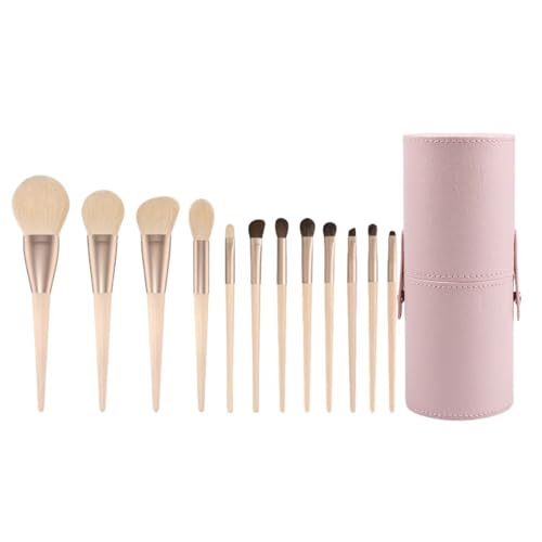Reise-Make-up-Pinsel-Set, 12-teilig, Make-up-Pinsel für Foundation, Puder, Lidschatten, Konturen, Concealer, Rouge und Highlights, mit Tragetasche (rosa Pinseleimer + 12 Pinsel) von BORGBAR