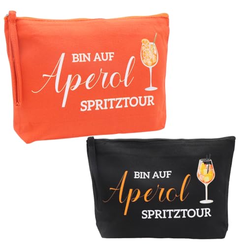BORISCA 2 Stück Aperol Tasche, Kosmetiktasche Klein Aperol Spritz Kosmetiktasche, Kosmetikbeutel Lustig Schminktäschchen mit Reißverschluss, Make Up Tasche Reise für Damen Herren(Schwarz und Orange) von BORISCA