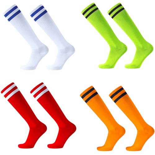 BORISCA 4 Paar Kinder Lange Fußballsocken, Lang Fußballsocken Kinder Unisex, Kniehohe Fussball Kinder Socken, Elastische Kinder Fußballsocken für Fußballtraining, Laufen von BORISCA