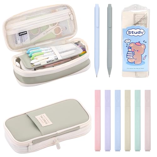 BORISCA Federtasche Mädchen Set, Mäppchen Mädchen Teenager Groß Kapazität Federmäppchen, Cute Pencil Case, Mäppchen Aesthetic, Schlamppermäppchen Mäppchen Reißverschluss für Schule und Büro (Grün) BORISCA Federtasche Mädchen Set, Mäppchen Mädchen Teenager Groß Kapazität Federmäppchen, Cute Pencil Case, Mäppchen Aesthetic, Schlamppermäppchen Mäppchen Reißverschluss für Schule und Büro (Grün) von BORISCA