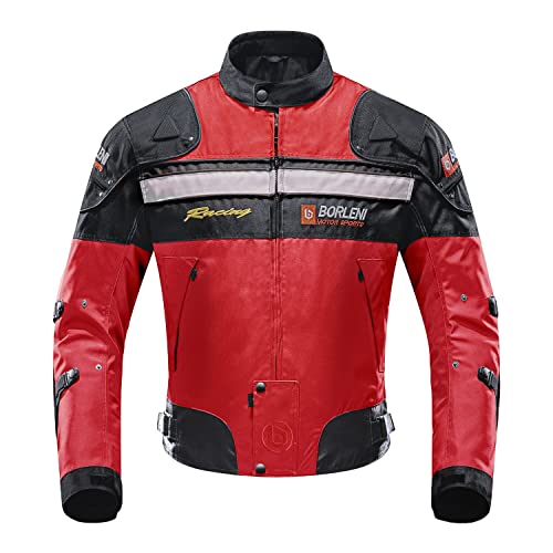 BORLENI Motorradjacke Herren Motorrad Jacke Winddicht mit Protektoren Protektoren Jacke Roller Biker Touren Damen Rot XL von BORLENI