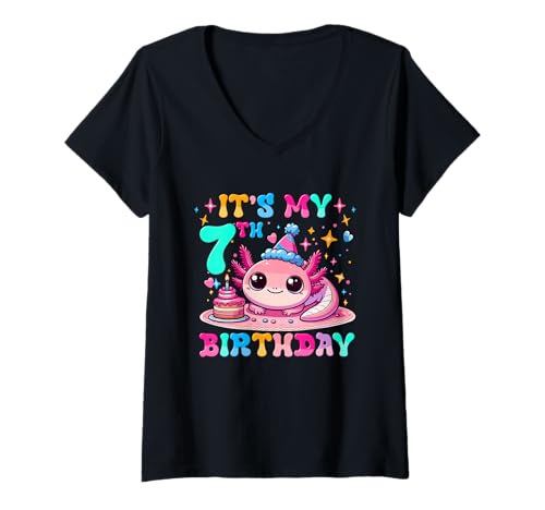 Damen Es ist Mein 7. Geburtstag Axolotl Party 7 Jahre Alter Axolotl Lover T-Shirt mit V-Ausschnitt Damen Es ist Mein 7. Geburtstag Axolotl Party 7 Jahre Alter Axolotl Lover T-Shirt mit V-Ausschnitt von BORN IN 1996