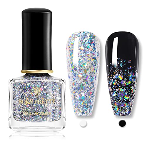 Born Pretty Glitzer Nagellack, Nagellack Pailletten Regenbogen Shining Glitter Super Shine Nail Art Polish Silber von BORN PRETTY