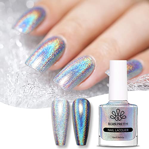 Born Pretty Glitzer Nagellack, Nagellack Holographic Glitter Regenbogen Shining Glitter Super Shine Nail Art Polish Silber von BORN PRETTY