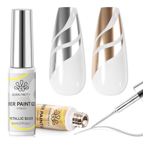 Born Pretty UV Nagellack Liner Set - Mirror Chrome Silber Gold Gel Liner Nail Art Metallischer Spiegeleffekt Swirl Nail Art Gel Polish Maniküre-Set für Salon DIY von BORN PRETTY