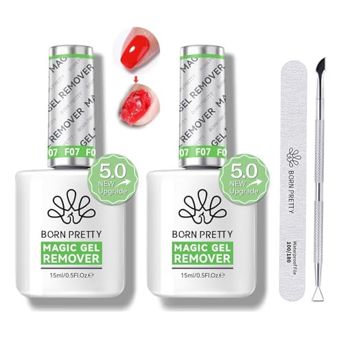Born Pretty UV Nagellackentferner - 2x15ml Gelnägel UV Lack Gellack Entferner Set mit Nagelfeile und Nagelhautschieber Schneller Nail Polish Magic Remover in 3-5 Minuten Keine Folie Erforderlich von BORN PRETTY