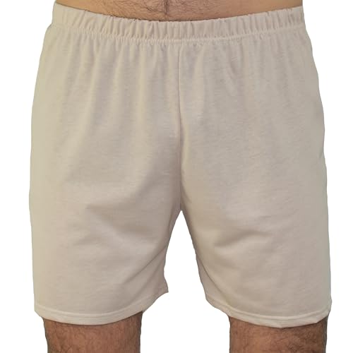 BORN2REST Pyjamahose für Herren Schlafshorts Pyjamashorts Herren Schlafanzughose 100% Baumwolle (Beige, 3XL) von BORN2REST
