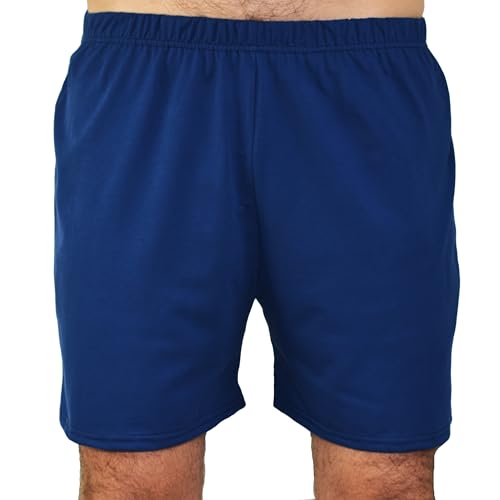 BORN2REST Pyjamahose für Herren Schlafshorts Pyjamashorts Herren Schlafanzughose 100% Baumwolle (Dunkelblau, 6XL) von BORN2REST