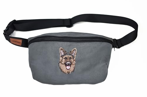 Bauchtasche Gürteltasche mit gesticktem Hund Deutschen Schäferhund für Damen und Herren Hüfttasche Outdoor Groß Handytasche Sport Wasserdicht für einen Spaziergang mit dem Hund (Graphit) von BORN2REST