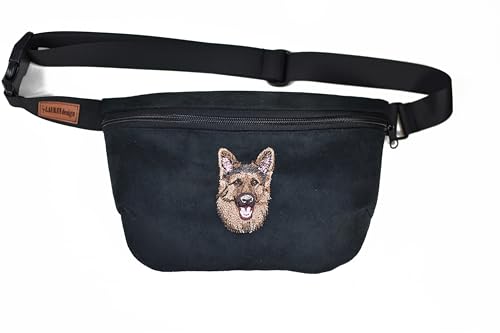 Bauchtasche Gürteltasche mit gesticktem Hund Deutschen Schäferhund für Damen und Herren Hüfttasche Outdoor Groß Handytasche Sport Wasserdicht für einen Spaziergang mit dem Hund (Schwarz) von BORN2REST