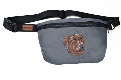 Bauchtasche Gürteltasche mit gesticktem Hund für Damen und Herren Hüfttasche Outdoor Groß Handytasche Sport Wasserdicht für einen Spaziergang mit dem Hund (Labrador - Retriever, Graphite) von BORN2REST