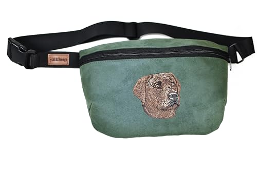 Bauchtasche Gürteltasche mit gesticktem Hund für Damen und Herren Hüfttasche Outdoor Groß Handytasche Sport Wasserdicht für einen Spaziergang mit dem Hund (Labrador - Retriever, Grün) von BORN2REST