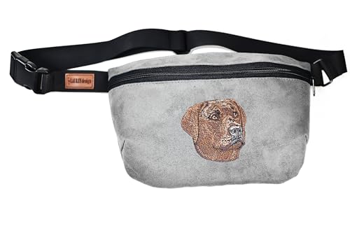 Bauchtasche Gürteltasche mit gesticktem Hund für Damen und Herren Hüfttasche Outdoor Groß Handytasche Sport Wasserdicht für einen Spaziergang mit dem Hund (Labrador - Retriever, Hellgrau) von BORN2REST