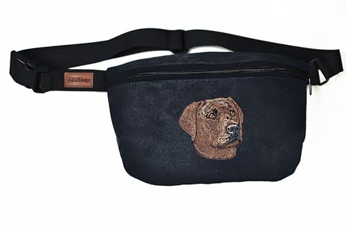 Bauchtasche Gürteltasche mit gesticktem Hund für Damen und Herren Hüfttasche Outdoor Groß Handytasche Sport Wasserdicht für einen Spaziergang mit dem Hund (Labrador - Retriever, Schwarz) von BORN2REST
