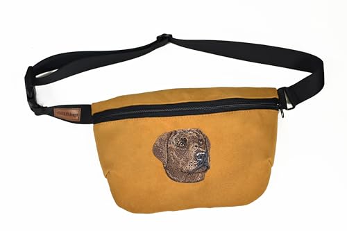 Bauchtasche Gürteltasche mit gesticktem Hund für Damen und Herren Hüfttasche Outdoor Groß Handytasche Sport Wasserdicht für einen Spaziergang mit dem Hund (Labrador - Retriever, Senffarbe) von BORN2REST