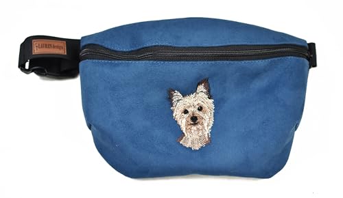 Bauchtasche Gürteltasche mit gesticktem Hund für Damen und Herren Hüfttasche Outdoor Groß Handytasche Sport Wasserdicht für einen Spaziergang mit dem Hund (Yorkshire Terrier, Dunkelblau) von BORN2REST