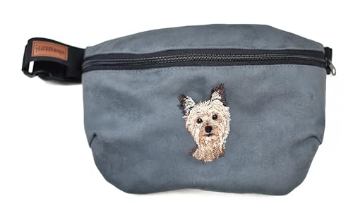 Bauchtasche Gürteltasche mit gesticktem Hund für Damen und Herren Hüfttasche Outdoor Groß Handytasche Sport Wasserdicht für einen Spaziergang mit dem Hund (Yorkshire Terrier, Graphite) von BORN2REST