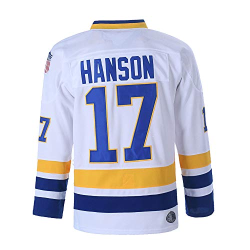 Hanson Brothers Charlestown Chiefs 16 Jack 17 Steve 18 Jeff Slap Shot Movie Ice Hockey Trikot, 17 Weiß, XX-Large von BOROLIN