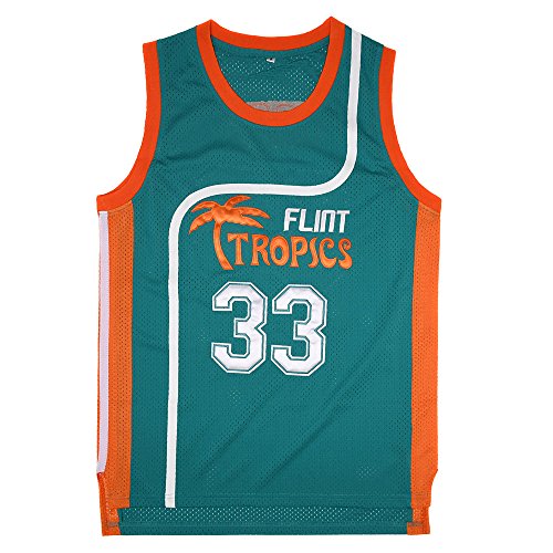 BOROLIN Herren Basketballtrikot #33 Jackie Moon Flint Tropics 90er Jahre Film Shirts, Grün , 3X-Groß von BOROLIN