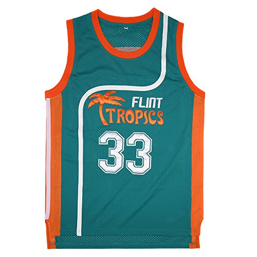 BOROLIN Herren Basketballtrikot #33 Jackie Moon Flint Tropics 90er Jahre Film Shirts, Grün , Groß von BOROLIN