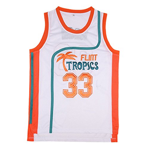 BOROLIN Herren Basketballtrikot #33 Jackie Moon Flint Tropics 90er Jahre Film Shirts, Weiß, Groß von BOROLIN