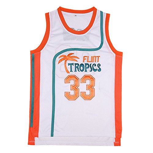 BOROLIN Herren Basketballtrikot #33 Jackie Moon Flint Tropics 90er Jahre Film Shirts - Weiß - 3X-Groß von BOROLIN