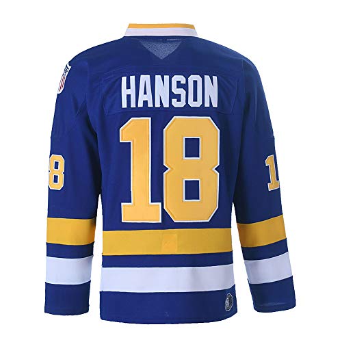 Hanson Brothers Charlestown Chiefs 16 Jack 17 Steve 18 Jeff Slap Shot Movie Eishockey Trikot - Blau - Klein von BOROLIN