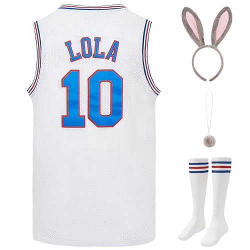 BOROLIN Herren #1 Bugs and Lola #10 Trikots Paar Halloween Kostüme Sets Weltraum Basketball Trikot, #10 Weiß, S von BOROLIN