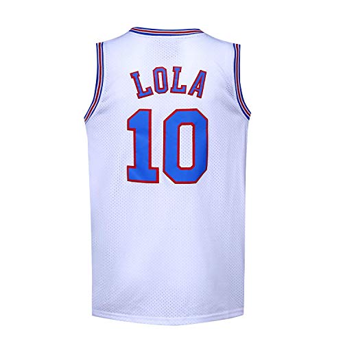 THOOO Herren Basketball Jersey # 10 Lola Space Jam Movie Shirts Mittel Weiß von BOROLIN