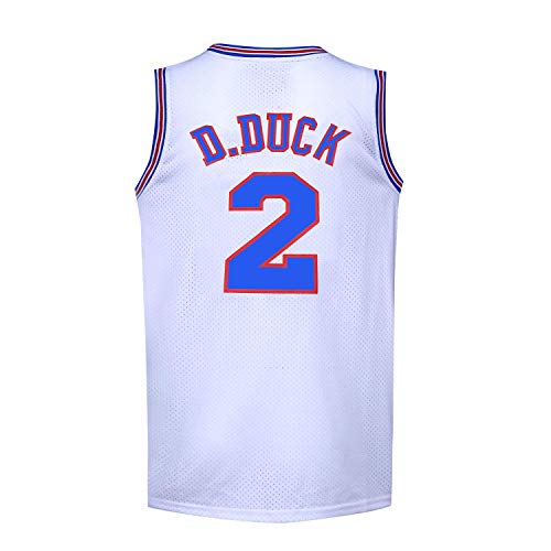 Herren Basketballtrikot #2 D Duck 90er Moive Space Shirts 90er Jahre Hiphop Party Kleidung, Weiss/opulenter Garten, XX-Large von BOROLIN