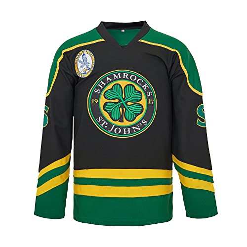 Herren Ross The Boss #3 Rhea Hockeytrikot St John's Shamrocks Eishockey-Shirts mit EMHL-Patch, Schwarz, Mittel von BOROLIN