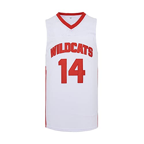Herren Wildcats High School Jersey, 14 Troy Bolton Basketball Trikot, 8 Chad Danforth Basketball Trikot/Shirt, 14 Bolton White, Klein von BOROLIN