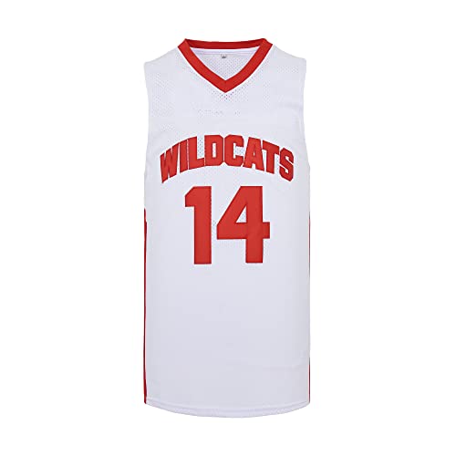 Herren Wildcats High School Jersey, 14 Troy Bolton Basketballtrikot, 8 Chad Danforth Basketball Trikot/Shirt, 14 Bolton White, L von BOROLIN