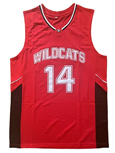 Wildcats High School Jersey, 14 Troy Bolton Basketballtrikot, 8 Chad Danforth Basketballtrikot, 14 Bolton Red, Large von BOROLIN