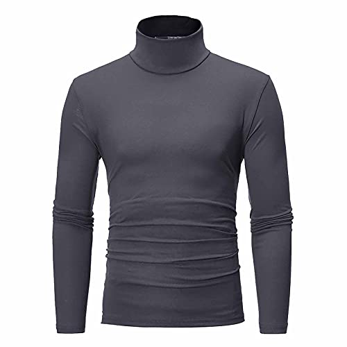 BORTGYUI Herren Langarmshirt Herren Longsleeve Regular Fit Langarmshirts Rollkragen Pullover Sweatshirt Unterzieh Elastisch Einfarbig XXL 01-Dunkelgrau von BORTGYUI