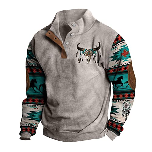 BORTGYUI Herren-Sweatshirt Outdoor-Pullover Stehkragen Knopf-Patchwork klassischer Mantelpullover Herbst-Winter-Freizeitpullover Langarm-Plaid-Oberteile übergroße Streetwear für Herren XL 01-Grau von BORTGYUI