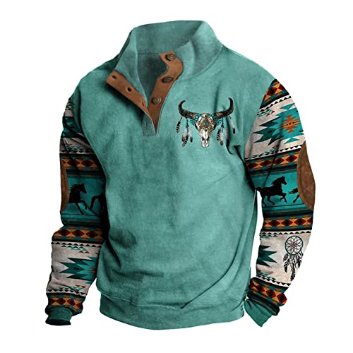 BORTGYUI Herren Sweatshirt Outdoor-Pullover Stehkragen Knopf-Patchwork klassischer Mantelpullover Herbst-Winter-Freizeitpullover Langarm-Plaid-Oberteile übergroße Streetwear für Herren XXL 01-Blau von BORTGYUI