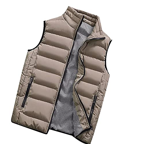 BORTGYUI Herren-Westen Steppweste mit Stehkragen, Winter Wärme Dicke Herren Weste mit Reißverschluss, Premium Ärmellose Outdoorjacke XXL 01-Khaki von BORTGYUI