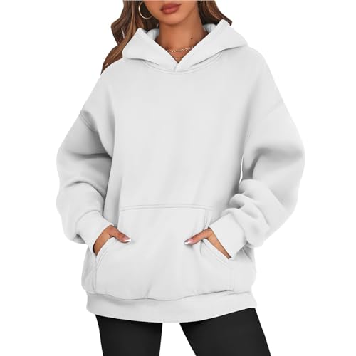 Hoodie Damen Damen Hoodie Hoodie Damen Oversize Pullover Sweatshirt Kapuzenpullover Pulli Sweatjacke Sport Oberteile Mit Tasche Tops Streetwear S 01-Weiß von BORTGYUI