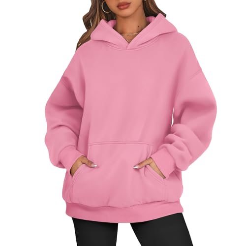 Hoodie Damen Kapuzenpullover FüR Damen Hoodie Damen Oversize Pullover Sweatshirt Kapuzenpullover Pulli Sweatjacke Sport Oberteile Mit Tasche Tops Streetwear S 01-Rosa von BORTGYUI