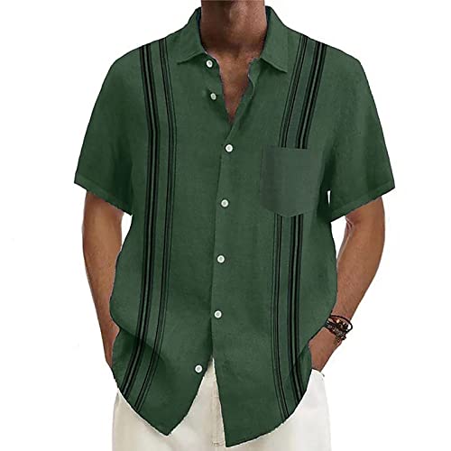 BORTGYUI Kurzarmhemd Herren Modische Herren Hemden Herren Sommerhemden Kurzarm Lässiges Button-Down-Revershemd Normale Passform Slim Fit Businesshemd 4XL 01-Grün von BORTGYUI