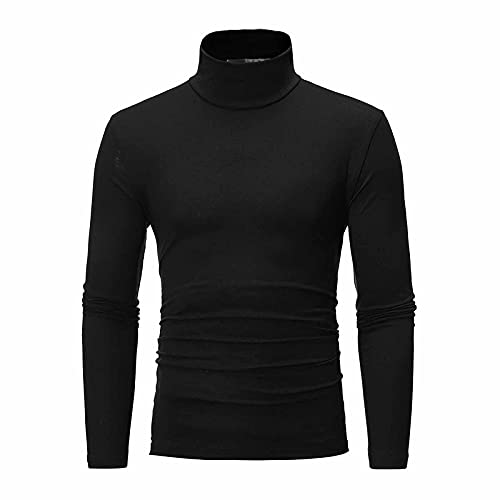 BORTGYUI Langarmshirt Herren Herren Longsleeve Regular Fit Langarmshirts Rollkragen Pullover Sweatshirt Unterzieh Elastisch Einfarbig L 01-Schwarz von BORTGYUI