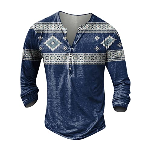 BORTGYUI Pullover Herren Bequemer Pullover Longsleeve Sommer Pullover Herren Retro Bedrucktes Knopf Overzised Stretch V Ausschnitt Polyester Outdooren Marine von BORTGYUI