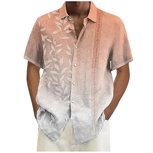 BORTGYUI Sommerhemd Herren Freizeithemd Herren Kurzarm Herren Sommerhemden Kurzarm Lässiges Button-Down-Revershemd Normale Passform Slim Fit Businesshemd XXL 01-Orange von BORTGYUI
