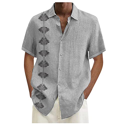 BORTGYUI Strandhemd Leinenhemd Herren Sommerhemden Kurzarm Lässiges Button-Down-Revershemd Normale Passform Baumwolle Slim Fit Businesshemd 4XL 01-Grau von BORTGYUI