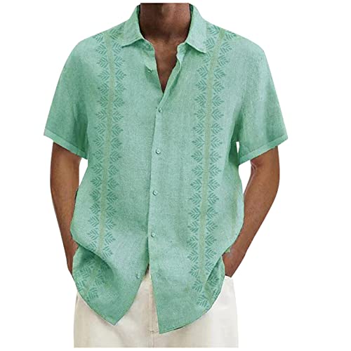 BORTGYUI Strandhemd Leinenhemd Herren Sommerhemden Kurzarm Lässiges Button-Down-Revershemd Normale Passform Baumwolle Slim Fit Businesshemd 4XL 01-Grün von BORTGYUI