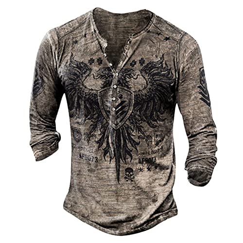 BORTGYUI Sweatshirt Herren Herren Langarm Henley Shirt mit Knopfleiste Retro Strick Print Langarm Sportshirt Slim Fit Shirt Funktionsshirt Pullover Sweatshirt 3XL 01-Beige von BORTGYUI