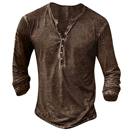 BORTGYUI Sweatshirt Herren Herren Langarm Henley Shirt mit Knopfleiste Retro Strick Print Langarm Sportshirt Slim Fit Shirt Funktionsshirt Pullover Sweatshirt 4XL 01-Kaffee von BORTGYUI